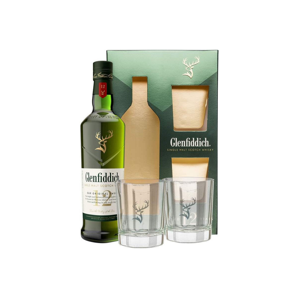 Glenfiddich 12 Y.O. 0,7l - kazeta 2x sklo