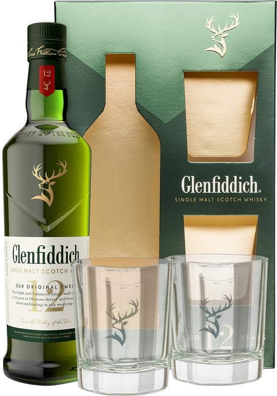 Glenfiddich 12 Y.O. 0,7l - kazeta 2x sklo