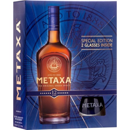 Metaxa 12* 0,7l - kazeta + 2x sklo