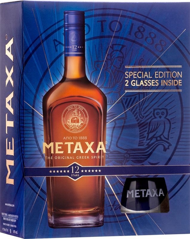 Metaxa 12* 0,7l - kazeta + 2x sklo