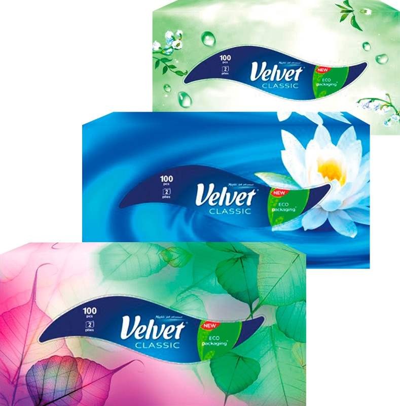 Papírové kapesníčky Velvet box 2vr. 100ks