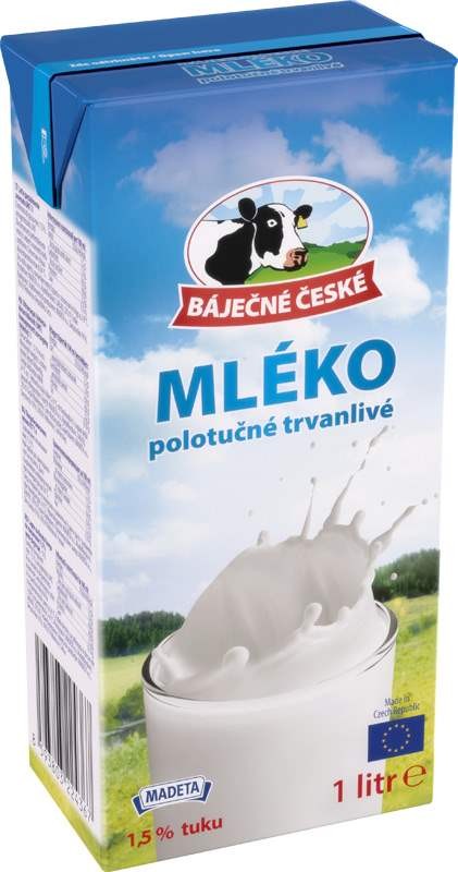 Báječné české mléko trvanlivé polotučné 1,5% 1l