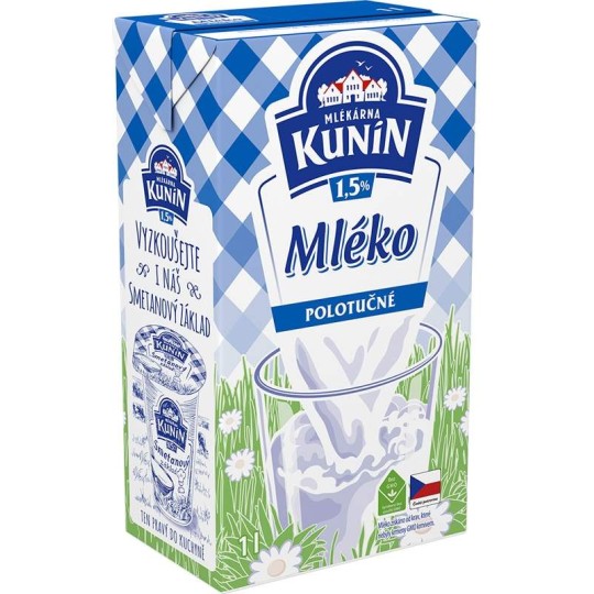 Kunín mléko trvanlivé polotučné 1,5% 1l