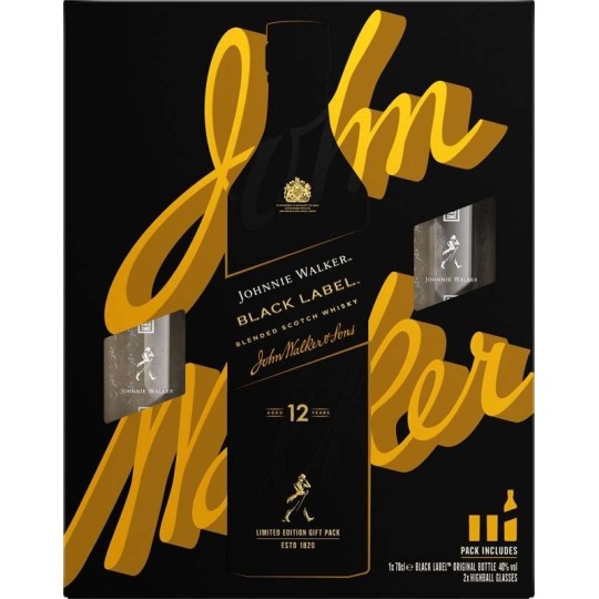 Johnnie Walker Black label 12 let 0,7l - kazeta 2x sklo