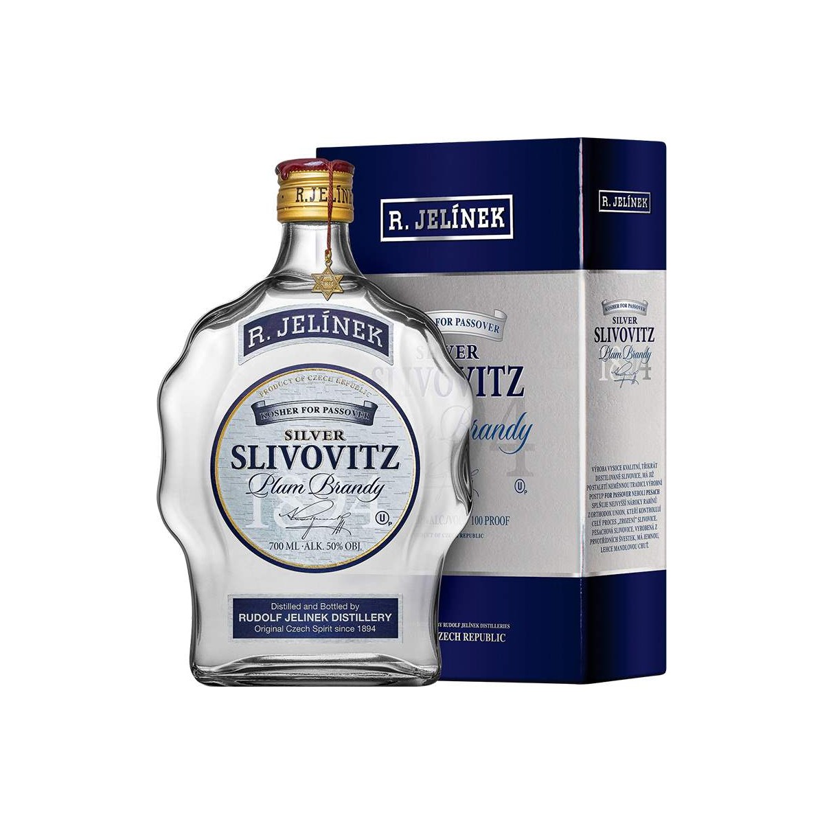 R. Jelínek Slivovitz Kosher Silver 50 % 0,7l budík