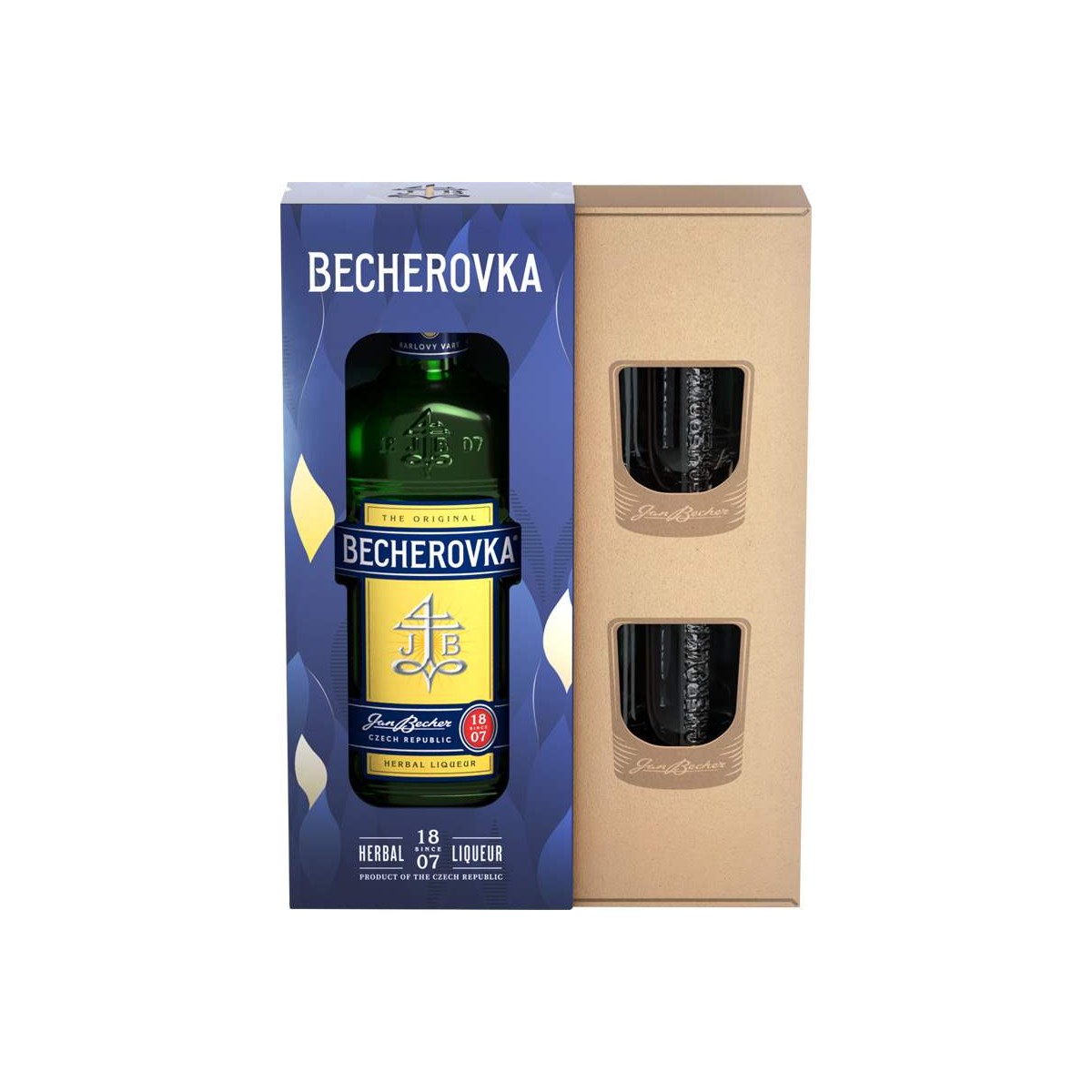 Becherovka 0,7l - kazeta 2 skleničky