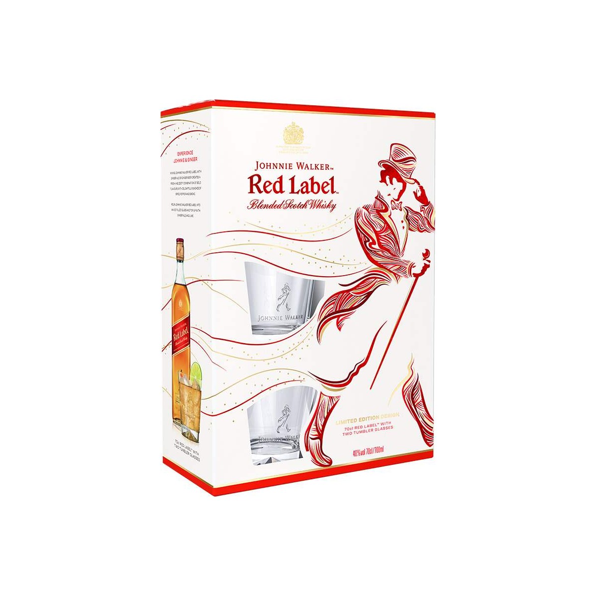 Johnnie Walker Red label 0,7l - kazeta 2 skleničky